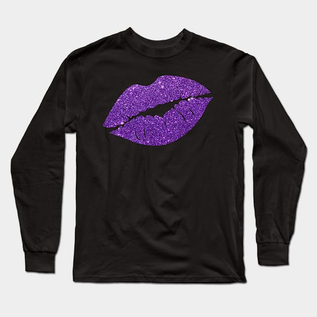 Purple Faux Glitter Lips Long Sleeve T-Shirt by Felicity-K